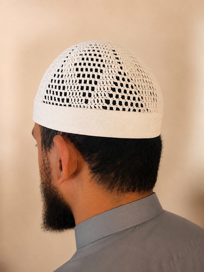 White Egyptian Wide-Band Knit Kufi